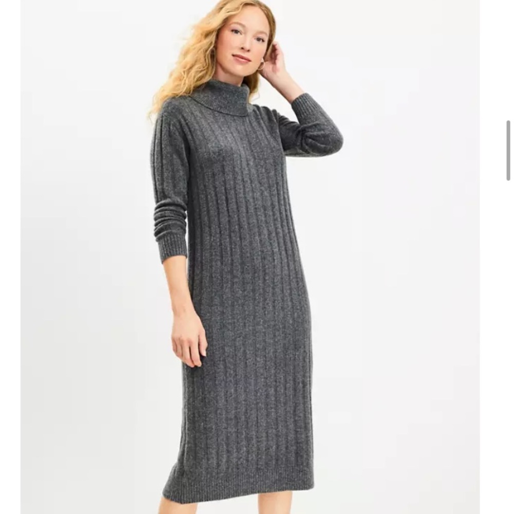 Cozy Gray Turtleneck Sweater Dress, LOFT size XS/S